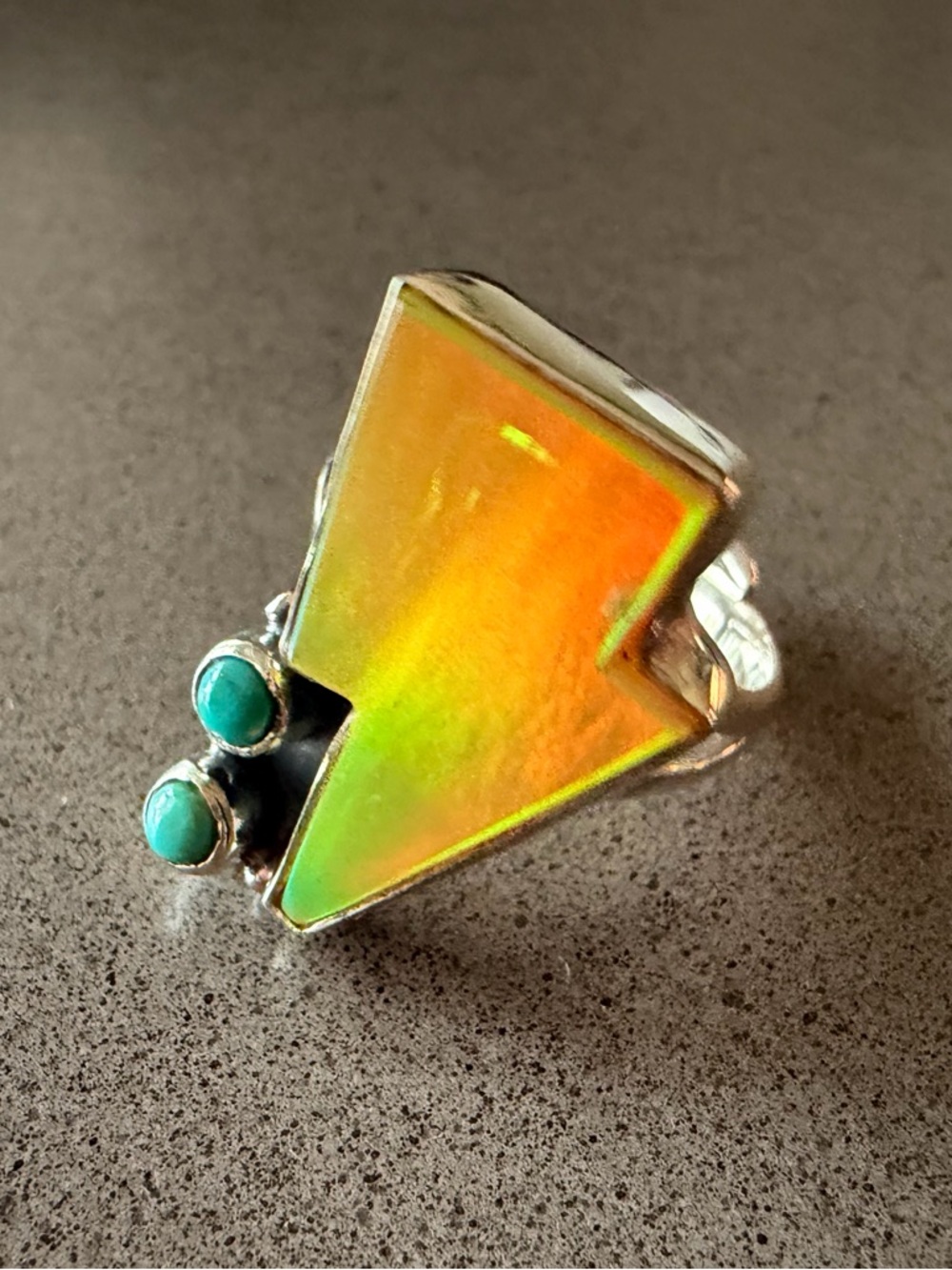 Turquoise & Opal Lightning Bolt Ring | Adjustable Size 6-9 | Festival Style New